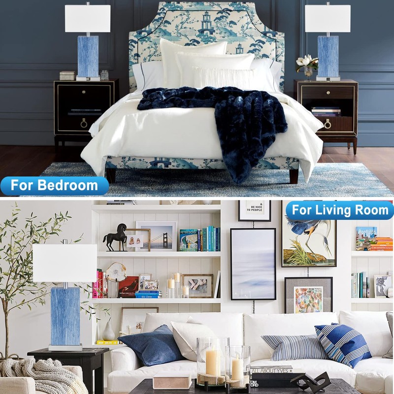 24” Tall Touch Control Table Lamps Set of 2, Blue