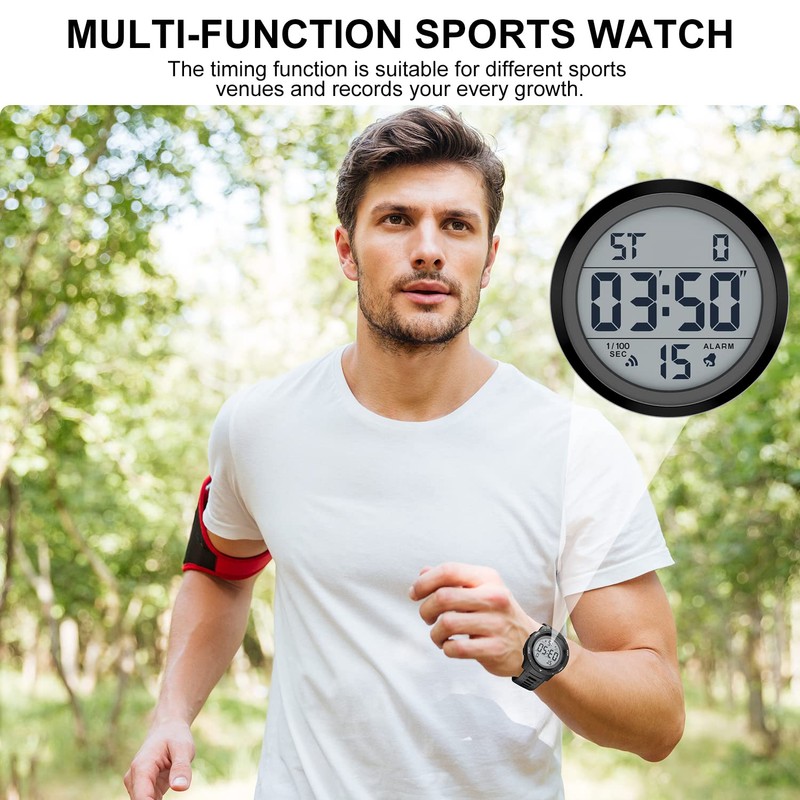 GOLDEN HOUR Mens Waterproof Digital Sport Watches Wide Screen Easy