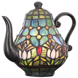 ANYONGLU Small Tiffany Lamp Stained Glass Animal Table Lamp Mini Accent Desk Light (Tulip Blue Teapot)