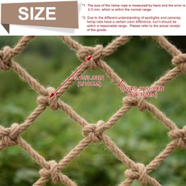 Bunifa Safety Hemp Rope Net Kids Climbing Tree House Children Netting Balcony Stairs Fence Railing Garden Playground Protection Heavy Duty Indoor & Outdoor Decor Rope Net 8mm/8cm 6.6x29.5ft(2x9m)