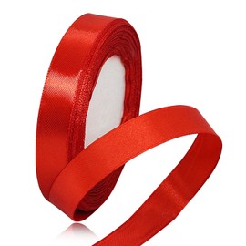 Red Satin Ribbon 5/8 Inches x 25 Yards, Solid Color Fabric Ribbon for Gift Wrapping, Crafts, Hair Bows Making, Wreath, Wedding Party Decoration and Sewing Projects