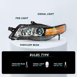 TUSDAR OE Style Headlight Assembly Fit 2004 2005 Acura TL Base HID Xenon Front Headlamp 33101SEPA02 33151SEPA02 AC2519109 AC2518109 (Left Driver Side)