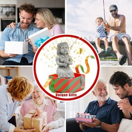 Goodeco Fishergirl Statue Garden Decor - 11" Little Fishing Guy for Koi Pond or Waterfalls, Poolside Statue with Glow in Dark Pebbles Included, Great Gifts for Mom, Women or Birthdays, Gift Ideas