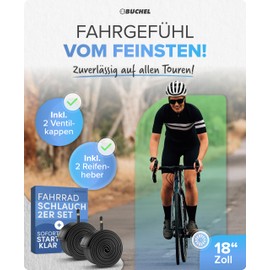 Büchel Bicycle Inner Tube 18 Inch - AV 35 mm, 18 x 1.75-2.125 Including Tyre Lever & Valve Cap - Robust & Airtight 18 Inch Inner Tube Made of High-Quality Rubber, Bicycle Inner Tubes for Children's