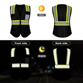 Besentinels Safety Vest for Women 9 Pockets Reflective Vest with Zipper, High Visibility Construction Work Vest for Lady Workers, Drivers, Meets ANSI, WBX-Black Medium