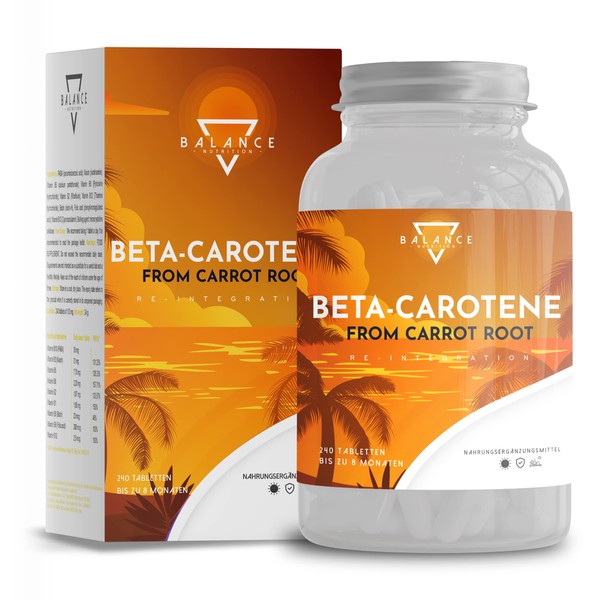 Beta Carotine - 240 Tablets (8 Months) | Tanning Capsules | Carotene Capsules High Dose Tan, from Carrot Extract | Vitamin A High Dose | 100% Natural