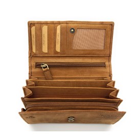 Lemasi Huskies Husky Dogs Genuine Leather Wallet with RFID NFC Protection, Husky cognac long, Casual