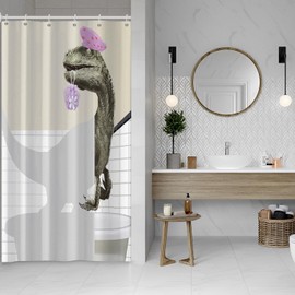 Hnmdmyi Shower Curtain Funny Dinosaur 90 x 180 cm Cute Bathing Dino Raptor Children's Bath Curtain Cartoon Animal Children Creative Modern Waterproof Polyester Fabric Washable Bath Curtain