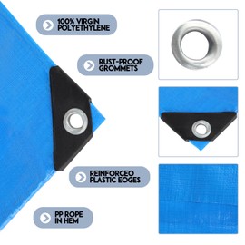 CSMEN Tarp Heay Duty Waterproof 10x17ft,Blue Tarp Cover Plastic Poly Tarpaulin for Outdoor Cover,Emergency Rain,Roof, Pool, Boat,Camping - Multipurpose with 11Mil Thickness
