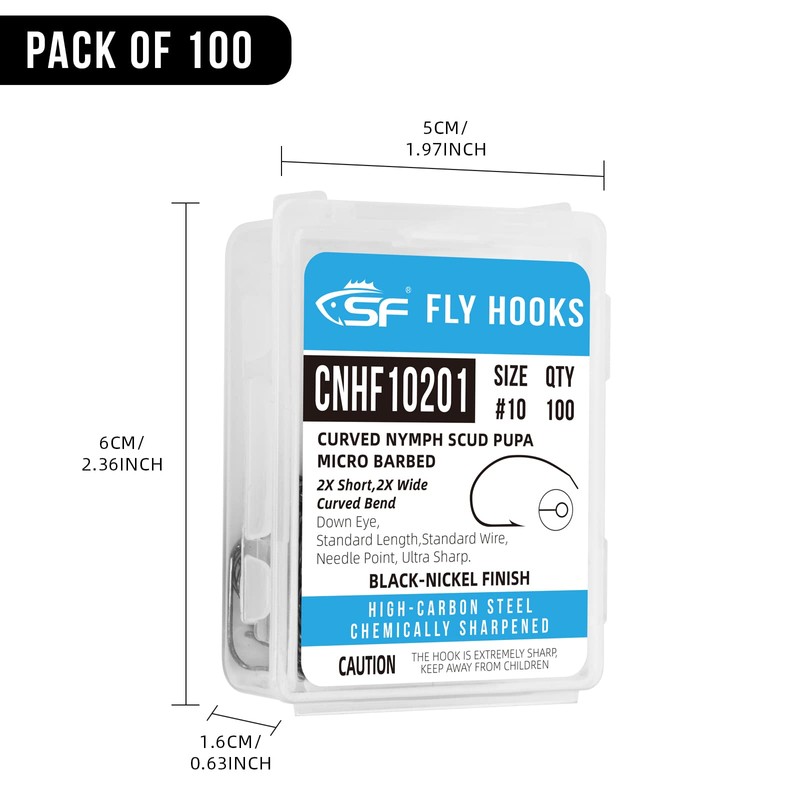 SF #12 Curved Nymph Scud Pupa Fly Tying Hooks Micro
