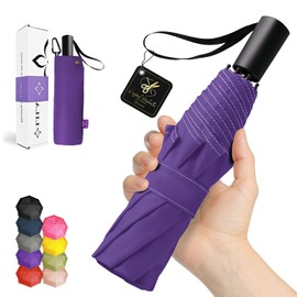 LILAC Umbrella Windproof Travel Umbrellas for Rain - Compact portable Easy Open Close, Durable heavy duty paraguas, Reflective Thread Design for Night Safety Men & Women 190T