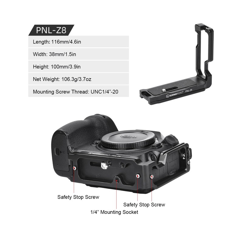 SUNWAYFOTO PNL-Z8 L-bracket for Nik** Z8 DSLR Arca Swiss Quick