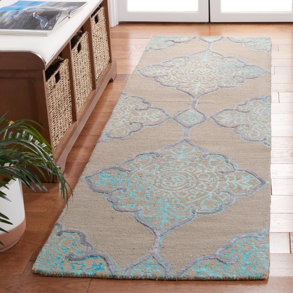 SAFAVIEH Dip Dye Collection 2'3" x 10' Grey / Turquoise