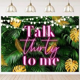 Withu Talk Thirty to Me Backdrop Green Tropical Leaf Pink Neon Lights Sign Banner 30 Years Old 30th Birthday Party Photography Background Photo Shoot Backdrops 7x5ft