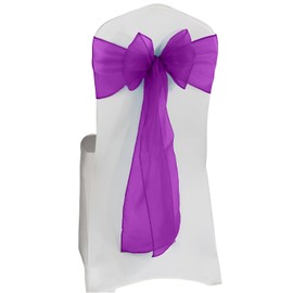 Elegant Event Essentials – Set of 10 - Organza Chair Tie Sashes - Wider Fuller Cover for Wedding Decorations, Birthday, Banquets & Party Events - Chair Cover Sheer Bows, Ribbon - Dark Puple