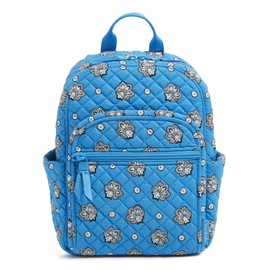 Vera Bradley Premium Cotton Small Backpack, Blue and Silver Bandana Paisley