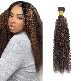 Fridnae Hair P1B30 Bundles Ombre Curly Wave Human Hair Bundles Two Tone Black Mixed With Light Brown Bundles Color #1B30 Bundles Human Hair 1 Bundles 14 Inch