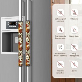 NeuKim 4 PCS Vintage Dahlia and Chrysanthemum Refrigerator Door Handle Covers Kitchen Appliances Gloves for Microwave Dishwasher Fridge Door Cloth Protector Covers