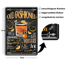 Schilderkreis 24 - Tin Signs Cocktail Recipe "Old Fashioned" Decorative Metal Sign for All Bar Counter or Pub Owners Gift for Birthday or Christmas 20 x 30 cm