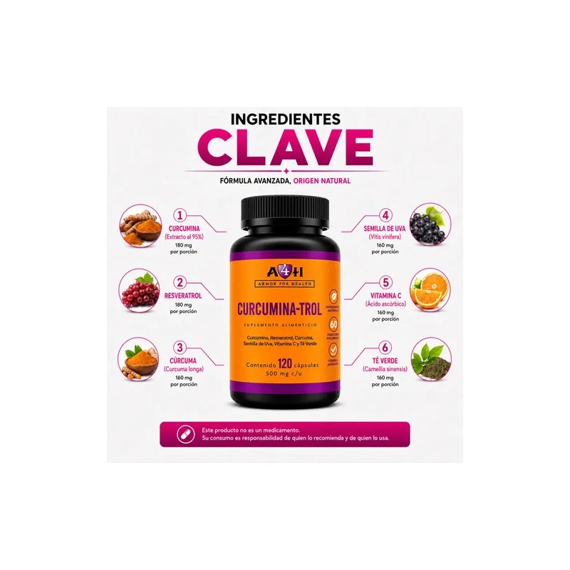 Suplemento A4h Resveratrol Curcumina Antioxidante 120 Caps