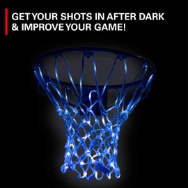 Rukket Basketball Light Up Hoop Net, Change Colors with Remote, Heavy Duty LED Replacement Basketball Nets, Fits Outdoor Indoor 12 Loops Rim, Glow in The Dark Neon Basketball Hoop