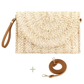 Summer Beach Bags for Women Straw Clutch Woven Handbag Straw Crossbody Bag (Beige)