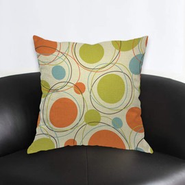 AOYEGO Mid Century Circle Pattern Throw Pillow Cover Repeat Colorful Retro Warm Ring Circle Yellow Background Pillow Case 18x18 Inch Decorative Men Women Room Cushion Cover for Home Couch Bed