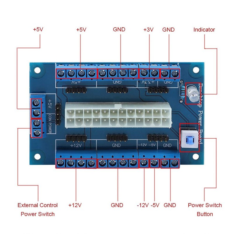 PUSOKEI ATX Breakout Board 24-Pin Standard ATX Connector Computer PC