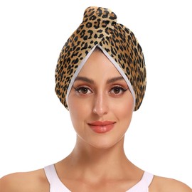 xigua Stylish Leopard Print Microfiber Hair Towel Wrap 2PCS Rapid Drying Hair Towel Quick Dry Hair Turban Magic Instant Dry Hair Cap for Women and Men