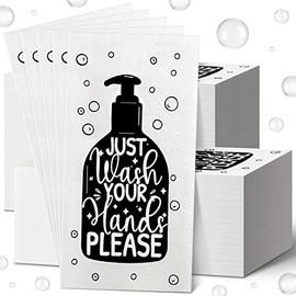 Disposable Guest Towels Bathroom Paper Towels Guest Hand Towels Napkins Just Wash Your Hands Please Bathroom Napkins for Powder Room Wedding Holiday (White Black, 120 Pcs)
