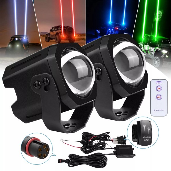 MICTUNING 2pcs Whipless Whip Light Laser RGB LED Antenna Remote