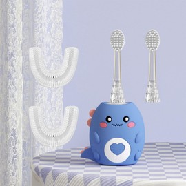 Lwalaneng Children's C-Type Electric Toothbrush, Multi-Mode high-Frequency Sonic Vibration Toothbrush, Cute Cartoon Dinosaur Shape 360-degree Cleaning IPX7 Waterproof Design (2-12 Years Old)