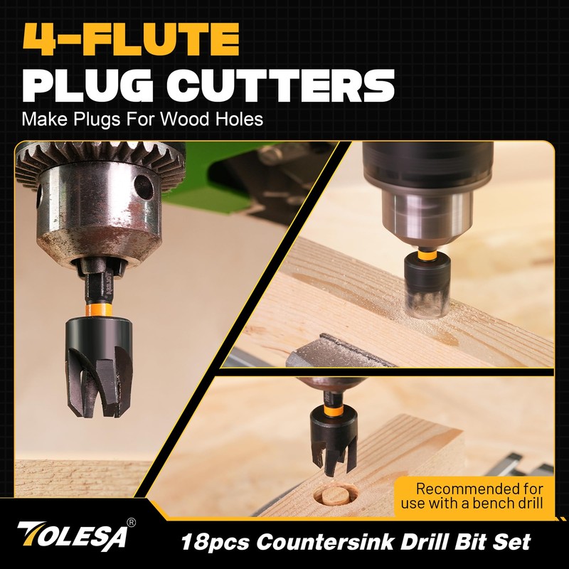 TOLESA Countersink Drill Bit Set, 18 PCS Tapered Counter Sink