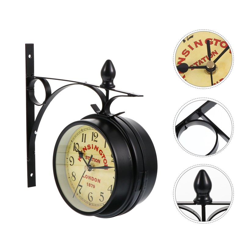 EXCEART Double Sided Wrought Iron Wall Clock - Wall Hanging