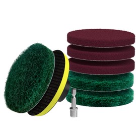 SCRUBIT Drill Brush Power Scouring Pads - Heavy Duty Tub and Tile Cleaner - Household Cleaning Kit Includes Drill Attachment, 3 Red, 3 Stiff Green Scrubber Pads