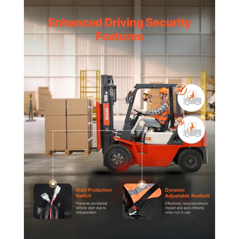 VEVOR Universal Forklift Seat, Tractor Seat with Adjustable Backrest &