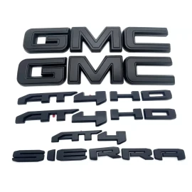 Auto GMC 2019-2025 GMC Sierra  Front & Rear and AT4 HD OVERLAY Emblems kit Matte BLACK