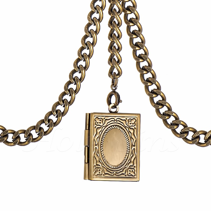Bronze Colour Double Albert Pocket Watch Chain With Locket Pendant
