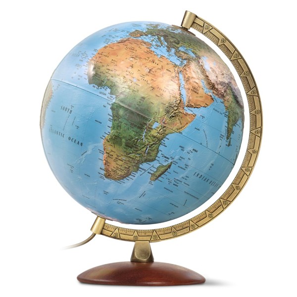 Waypoint Geographic Illuminated Desk Globe with Stand and Raised Relief Features - 1,000's of Up-to-Date Named Places & Points of Interest - Wood Stand (Blue)