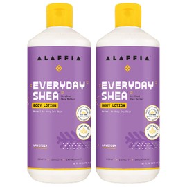 Alaffia Everyday Shea Body Lotion - Normal to Very Dry Skin, Moisturizing Support for Hydrated, Soft, and Supple Skin with Shea Butter and Lemongrass, Fair Trade, Lavender, 2 Pack - 16 Fl Oz Ea