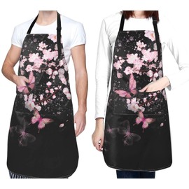 Funny Animal Apron with 2 Pockets Waterproof for Men Women Kitchen Garden Decor, Cherry Blossom With Butterflies, One Size