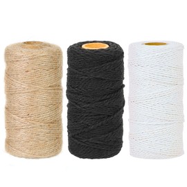 Christmas Cotton Twine Natural Jute Twine 2mm Packing Twines 984 Feet Bakers Twine Kraft Butchers Baking Gardening Twine for Gift Wrapping Arts Crafts Party Decorations(Brown Black White)