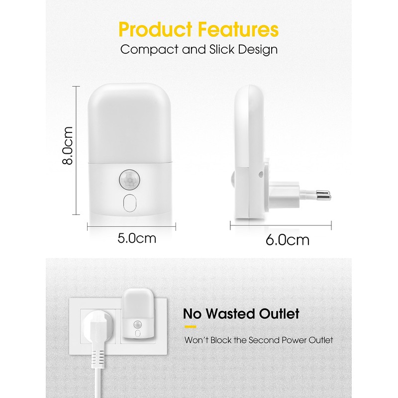 Emeritpro Night Light with Motion Sensor (Pack of 2) -