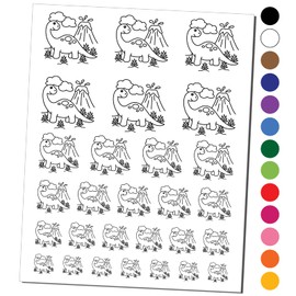 Brontosaurus Volcano Dinosaur Temporary Tattoo Water Resistant Fake Body Art Set Collection - Black (One Sheet)