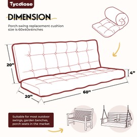 Tycdiose Porch Swing Cushions with Backrest, Replacement Swing Cushions Waterproof for Outdoor Patio Furniture, 2-3 Seater Outdoor Swing Bench Cushions Replacement with Ties (Red, 60x40 Inches)