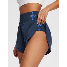 BALEAF Pantalones cortos deportivos de cintura alta para mujer con forro de 3 pulgadas, de secado rápido, marino, XL