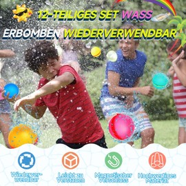 LaifuTu Pack of 12 Reusable Water Bombs with 1 Mesh Bag, Reusable Water Bombs, Magnetic Water Bombs, Self-Closing for Beach, Pool, Party, Outdoor Games for Children