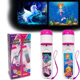 Pup Go 2 Pack Mermaid & Unicorn Torch with Projector, 6 Disks and 48 Pictures, Fairy Unicorn Toy for Girls, Cool Educational Science Kits for Children from 3 4 5 6 7 Years