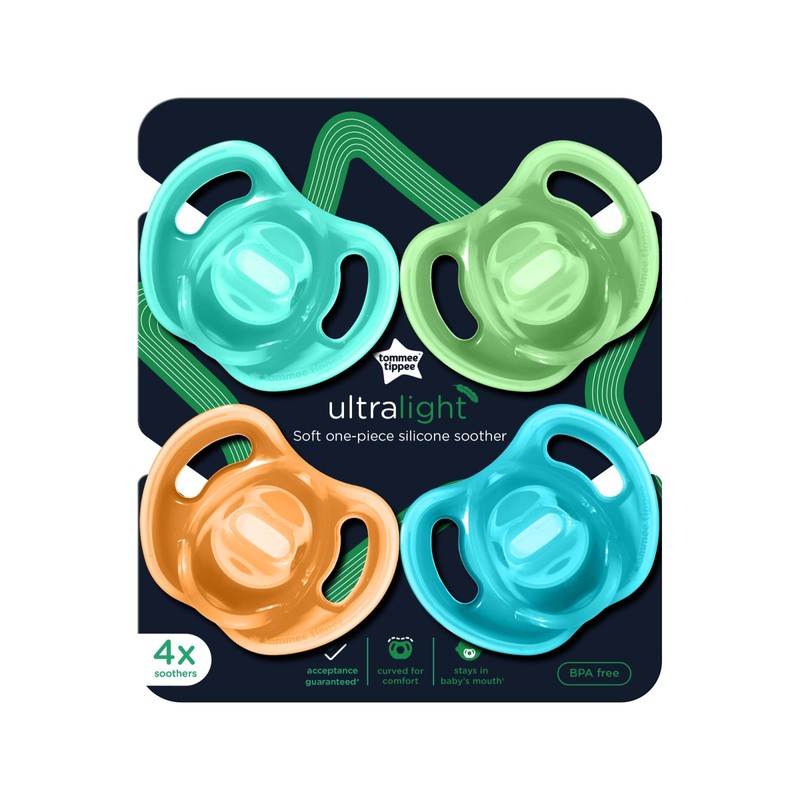 Tommee Tippee Ultra-Light Silicone Pacifier, 18-36 Months, Symmetrical One-Piece Design,