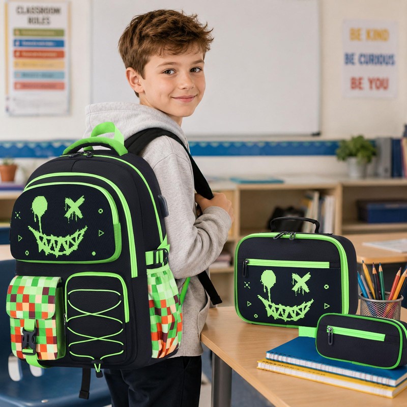 FIXITOK Backpack for Boys, 3PCS Cool Kids Boys Backpack with
